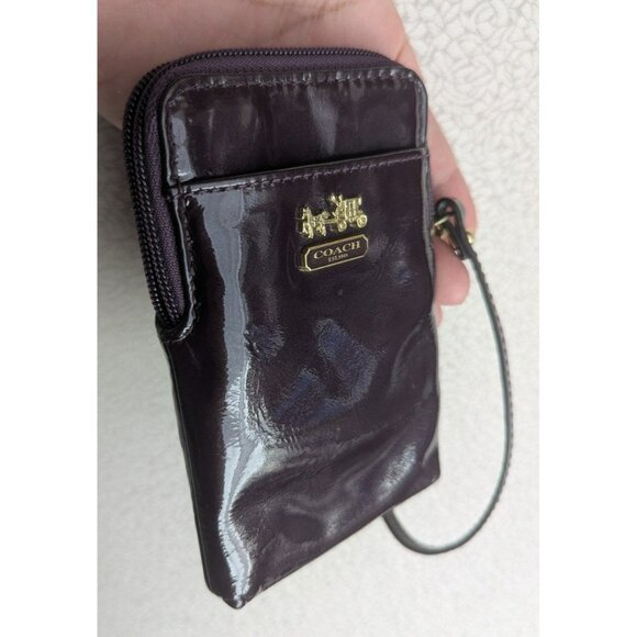 Coach Patent Leather Small Vertical Wristlet Pouch Wallet Purple - Picture 10 of 10